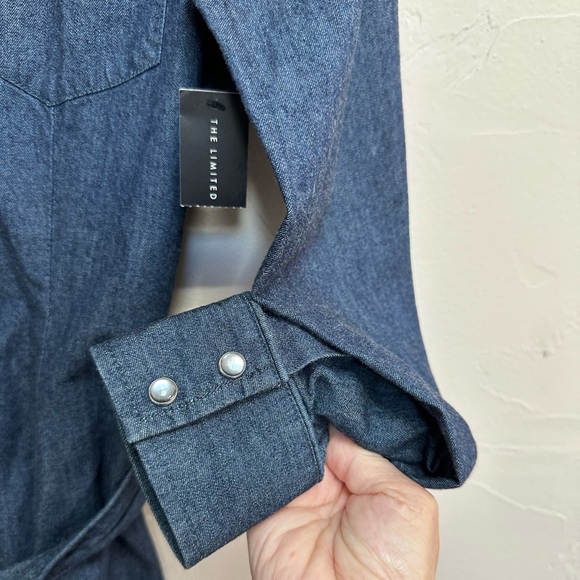 Denim Shirt Dress Limited Dark Blue Jean Western Long Sleeve Cowgirl NEW NWT - Picture 2 of 3